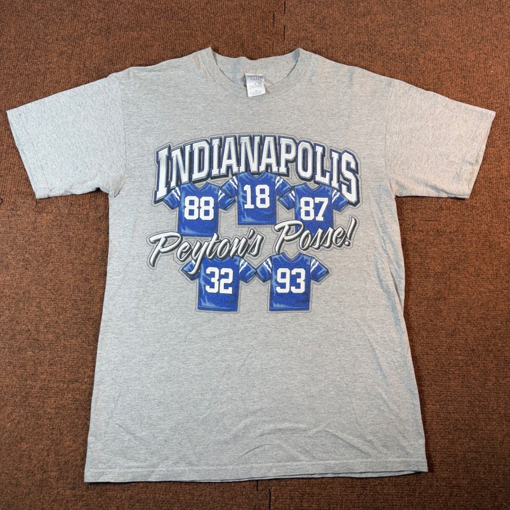 Gildan Indianapolis Peyton's Posse Mens T-Shirt Grey Size M Manning 18 Football